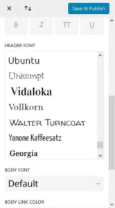 The extra Google font now appearing as intended in the customizer dropdown