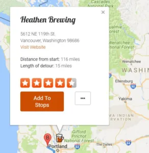 Screenshot of a brewery using the map view