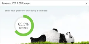 The TinyPNG WordPress dashboard widget displaying 65.5% savings