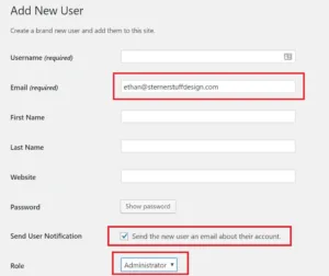 Important fields highlighted in the "Add New User" form