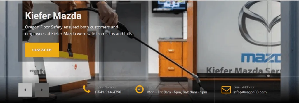 Carousel from the Oregon Floor Safety website, featuring Kiefer Mazda