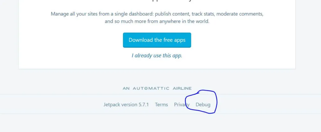 The link to Jetpack's debug screen