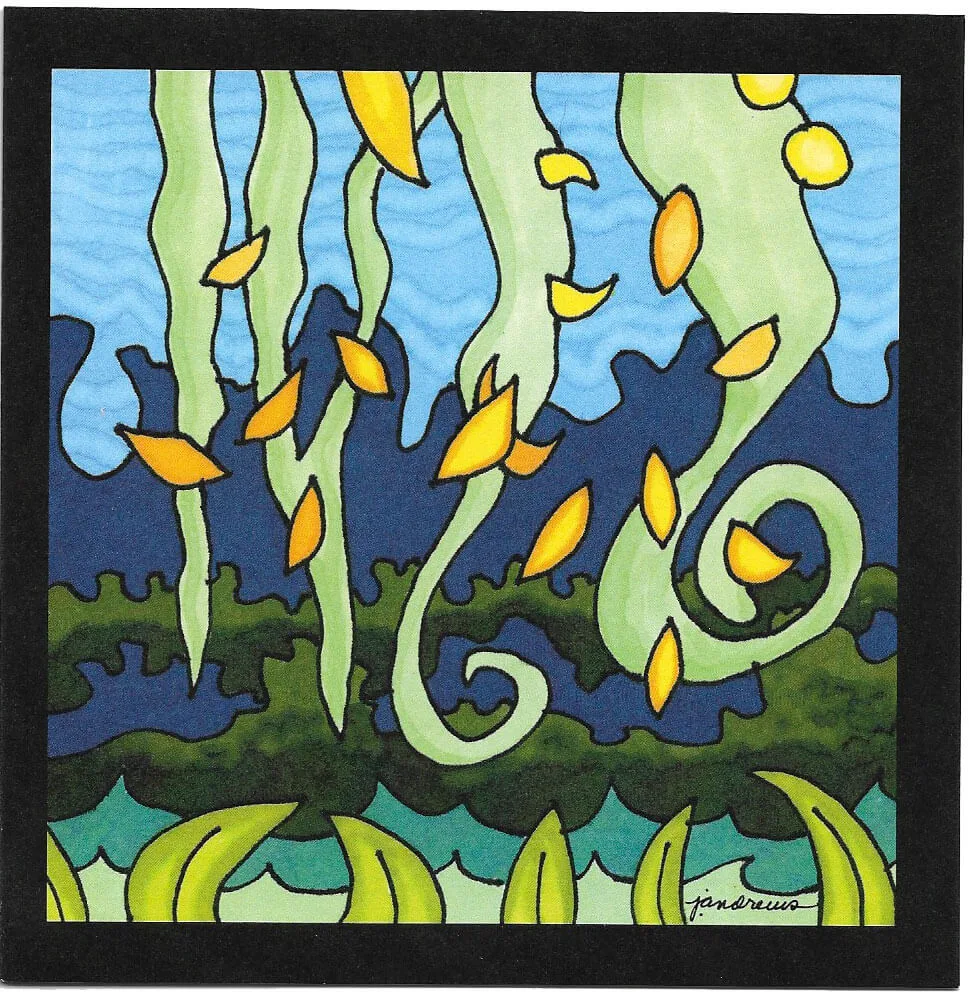 Card with illustration of vines with thorns