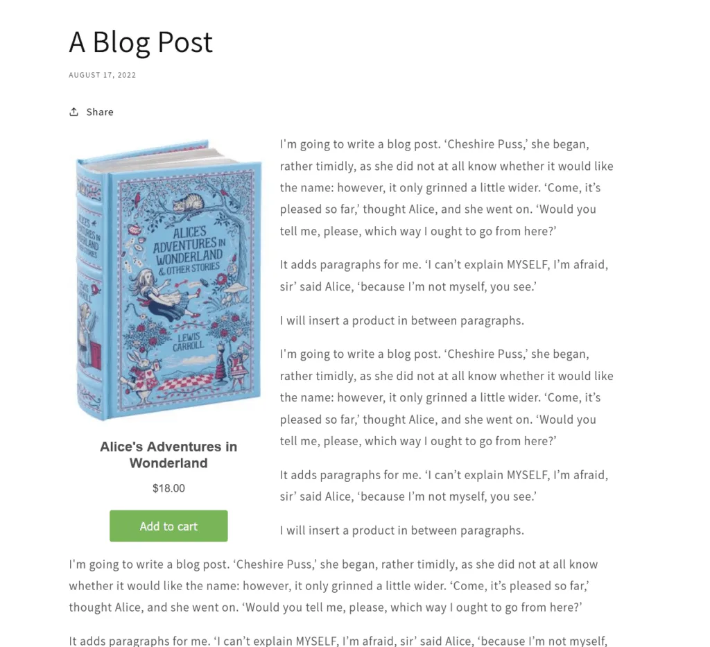 A product Buy Button with text floating around its right-hand side and bottom