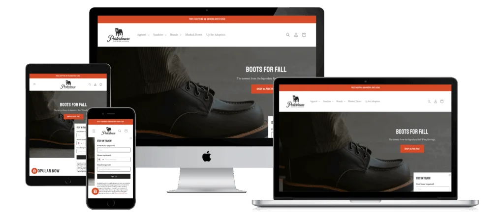 The Porterhouse Clothing & Supply website previewed across a desktop, laptop, tablet and mobile phone