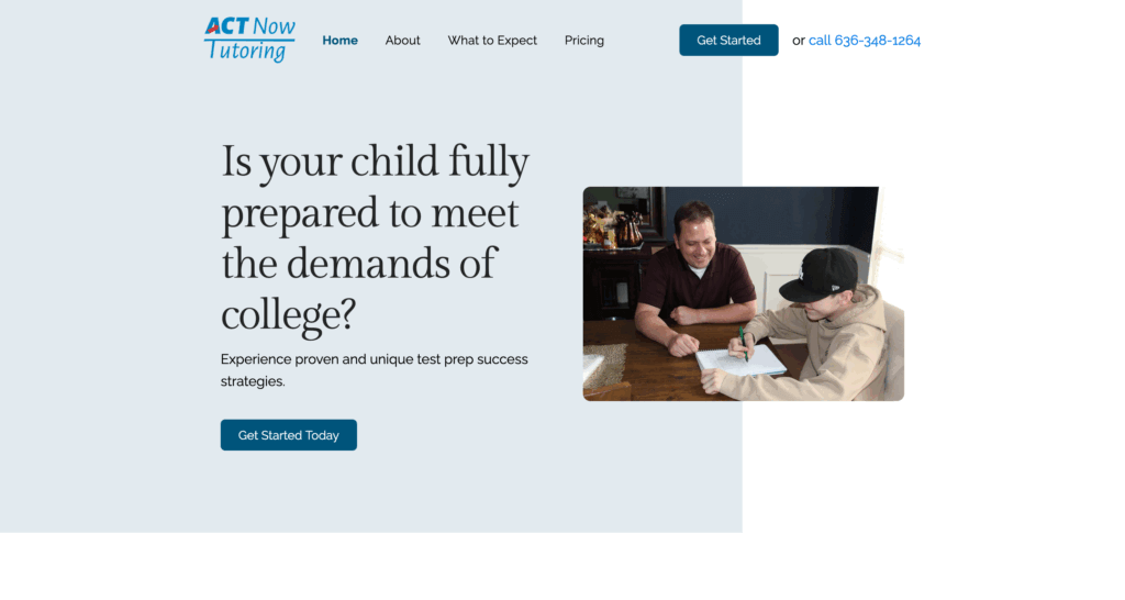 Screenshot of ACTNow Tutoring website design