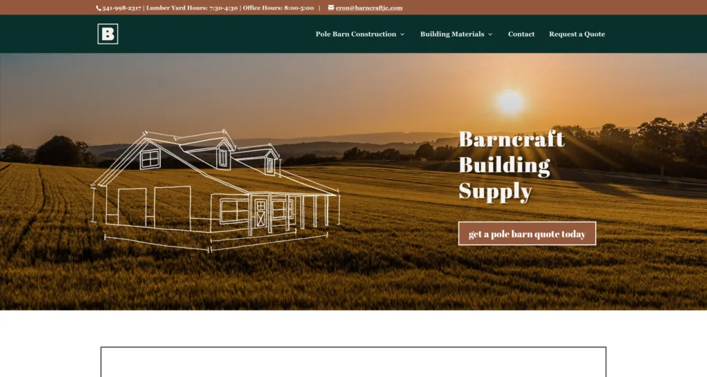 Screenshot of Barncraft website design