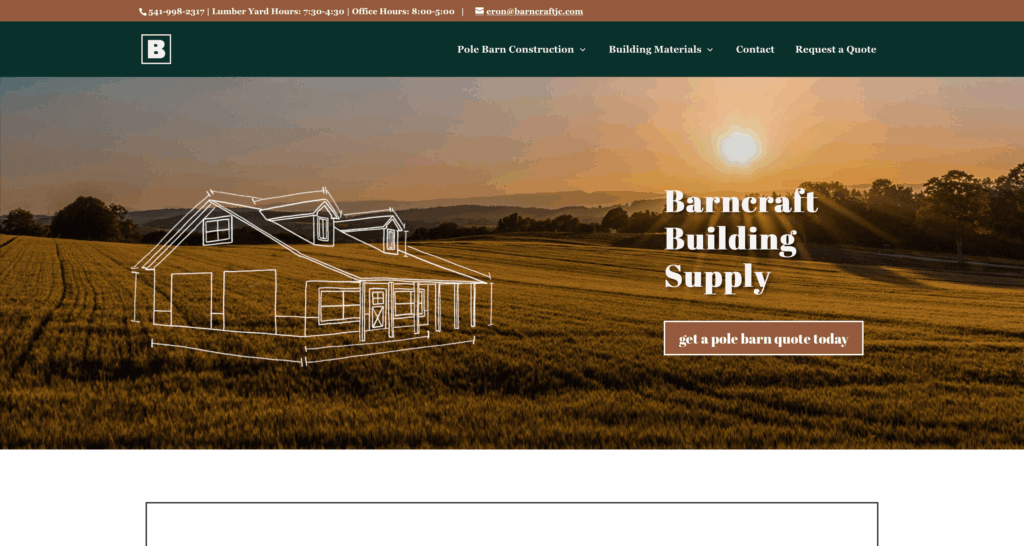 Screenshot of Barncraft website design