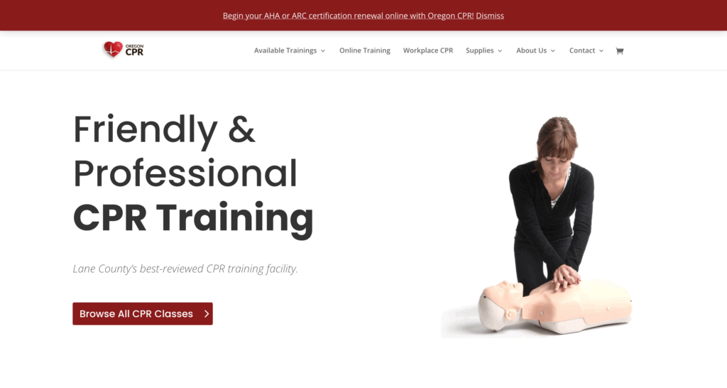 Screenshot of Oregon CPR website design